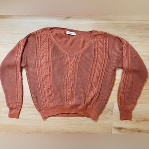 Chevignon Cable Knit V-Neck Sweater – Size S – Mauve/Rose